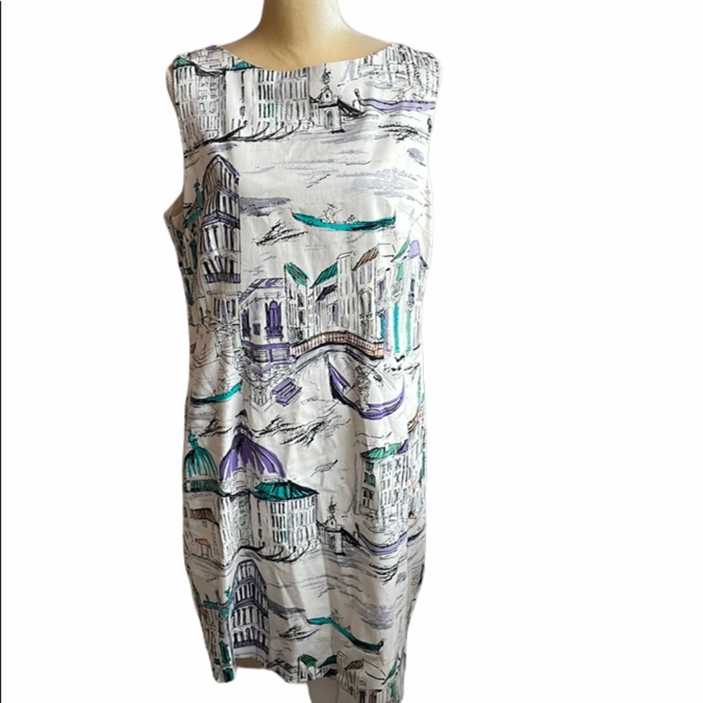 Chetta B Womens Sheath Dress Venice Italy Print sz 16 Multicolor - Picture 1 of 5
